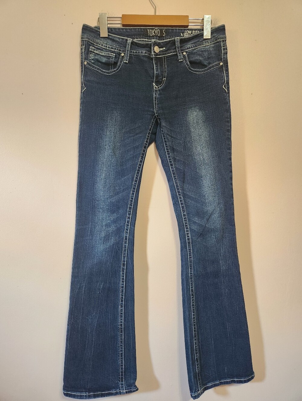 Vintage Tokyo 5 Y2K Low Rise Bootcut Jeans Dark Wash Contrast Stitch Size 5